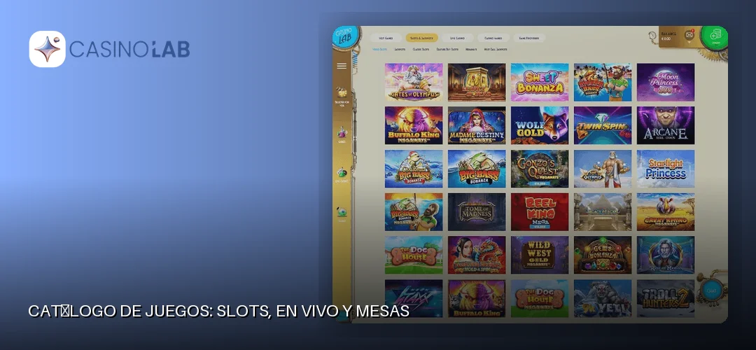 Catálogo de juegos: slots, en vivo y mesas